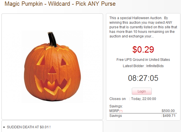 Halloween Promotion Penny Purses Penny Auction: Magic Pumpkin